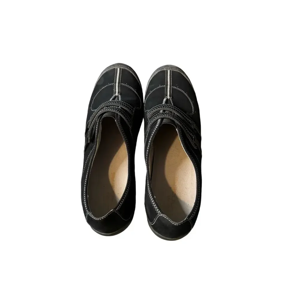 Clarks Sneaker Loafers Black Nubuck Leather Slip-Ons comfort suede women’s 11